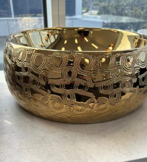 Gold Textured Round Basin – Luxury Polished Design