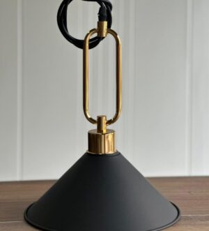 Luxury Cone Pendant Light with Gold Frame – Black, Pink, or Teal