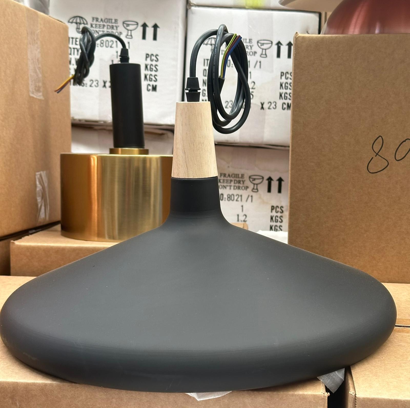 Modern Pendant Light – Matte Black or Matte White with Natural Wood Accent - Image 2