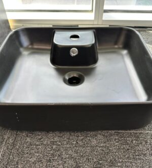 Matte Black Square Basin With Integrated Tap Deck – Modern Industrial Design