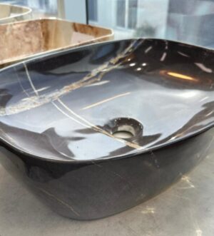 Black Marble-Effect Rectangular Basin – Premium Gloss Finish