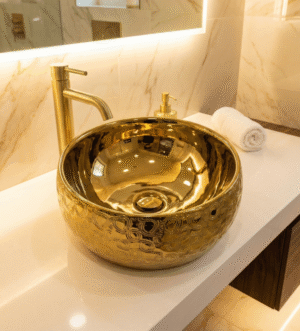 Gold Textured Round Basin – Luxury Polished Design