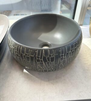 Matte Grey Round Basin with Abstract Pattern – Modern Textured Design