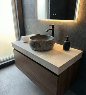 Matte Grey Round Basin with Abstract Pattern – Modern Textured Design