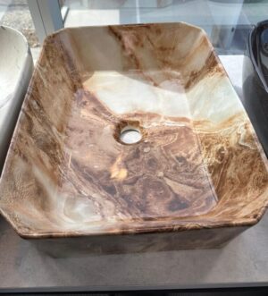 Brown Marble Pattern Square Basin – Natural Stone Look