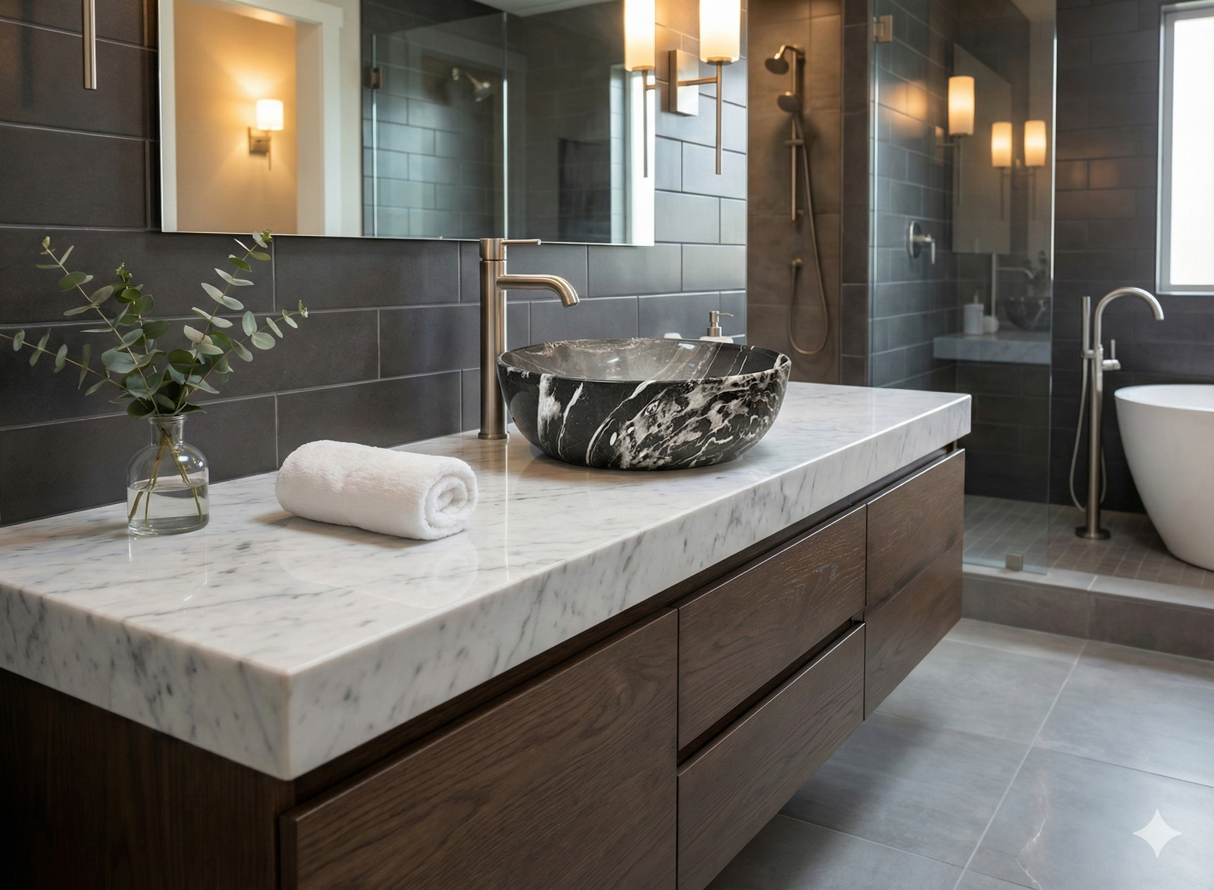 Black Marble Look Countertop Basin – Round Luxury Design