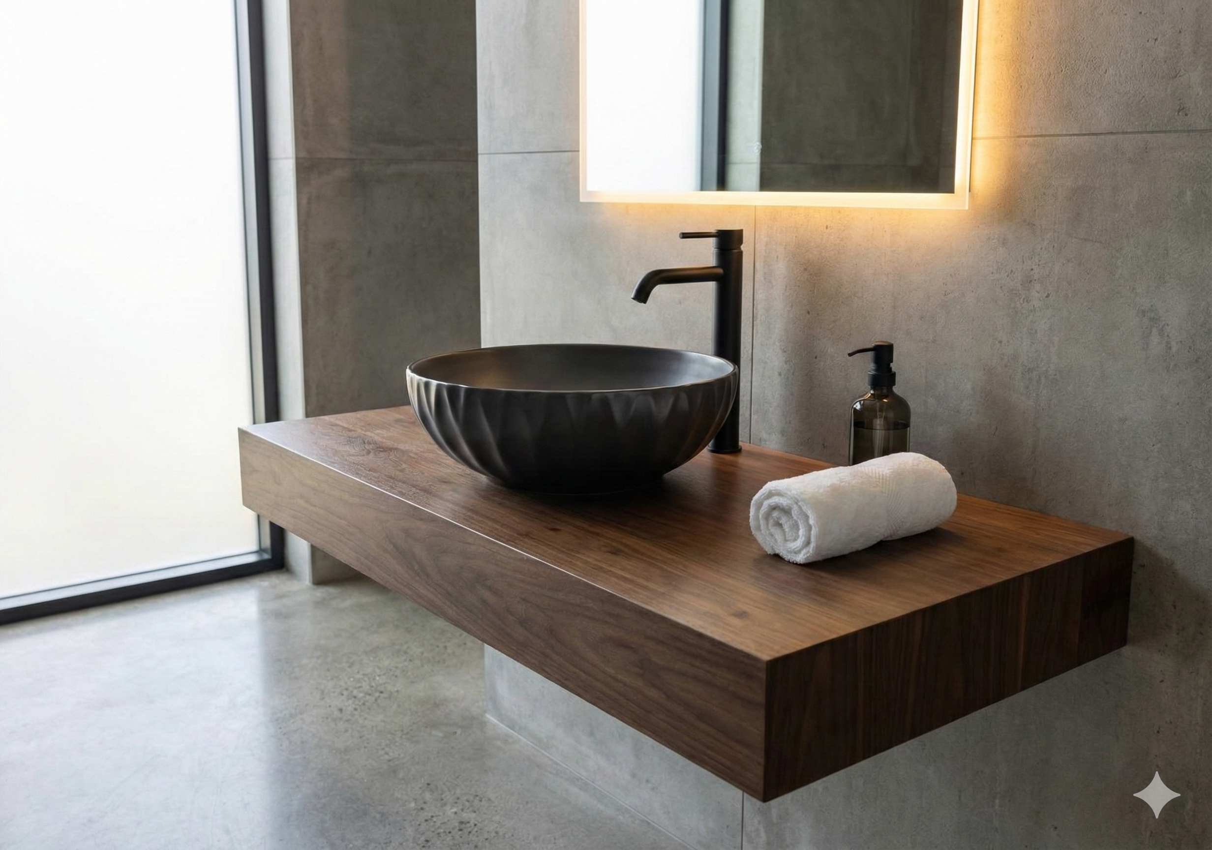 Matte Black Ripple-Edge Round Basin – Modern Minimalist Design