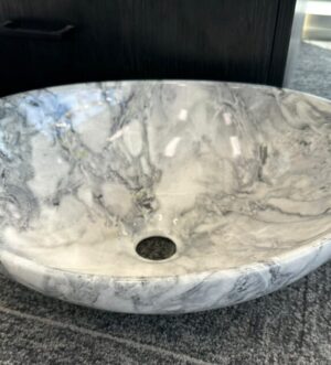 Grey Marble-Effect Round Basin – Elegant Natural Stone Look