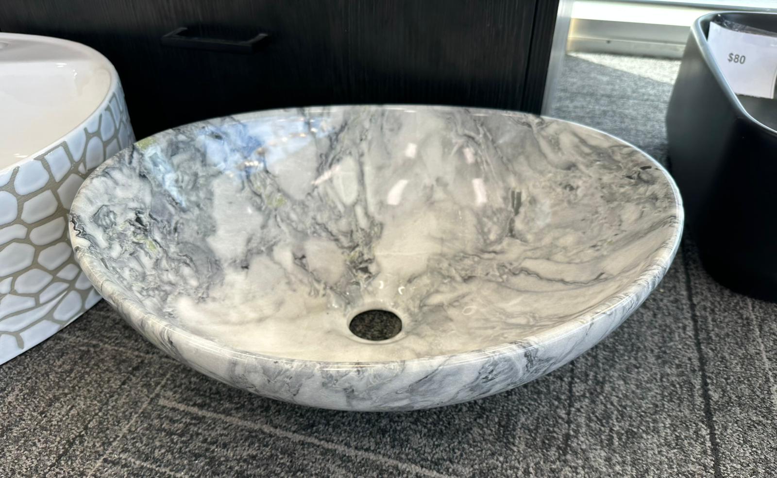 Grey Marble-Effect Round Basin – Elegant Natural Stone Look - Image 2