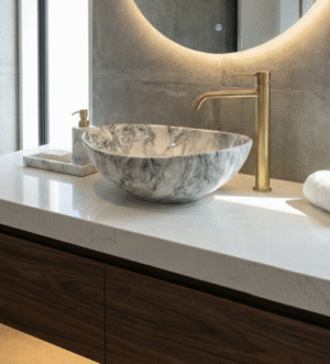 Grey Marble-Effect Round Basin – Elegant Natural Stone Look