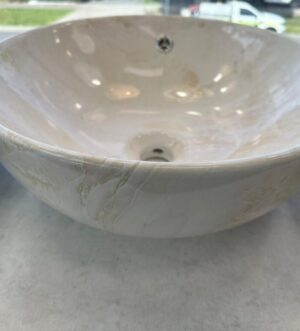 Natural Stone-Look Round Basin with Overflow – Cream & Beige Marble Finish