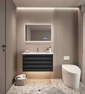 Modern Floating Vanity Set with LED Mirror and Heater – Multiple Sizes