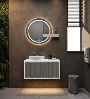 Luxury Floating Vanity Set with LED Mirror – Textured Grey Front Panels