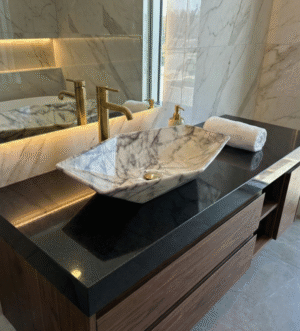 Rectangular Marble-Pattern Countertop Basin – Modern Luxury Design