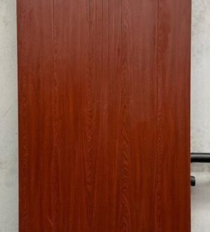 Red Timber-Style Interior Door – Vertical Line Panel Design