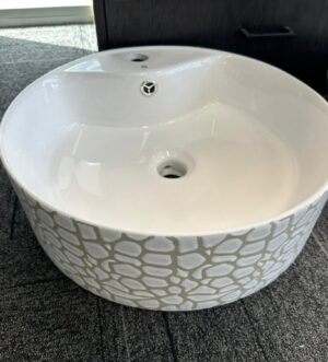 White & Grey Textured Round Basin – Modern Patterned Design