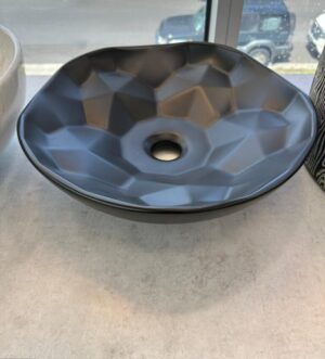 Black Matte Geometric Basin – Faceted Designer Bowl