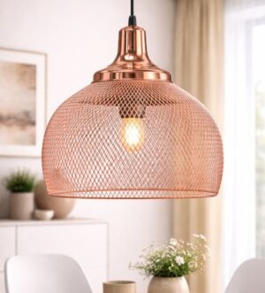 Rose Gold Mesh Pendant Light – Modern Industrial Cage Lamp