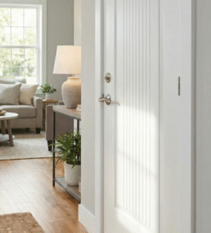 White Interior Door With Vertical Panel Design – Modern Smooth Finish