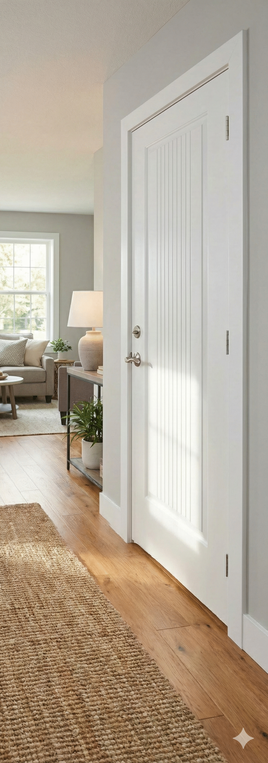 White Interior Door With Vertical Panel Design – Modern Smooth Finish ...